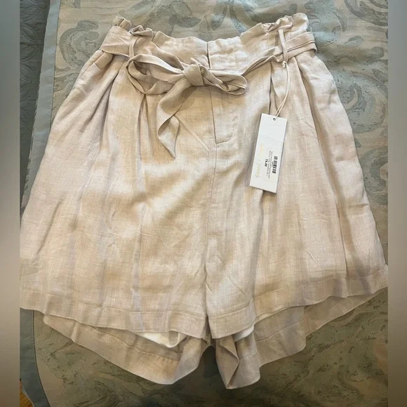 Bishop + Young Paper bag Tan Front Tie Shorts - Picture 1 of 6